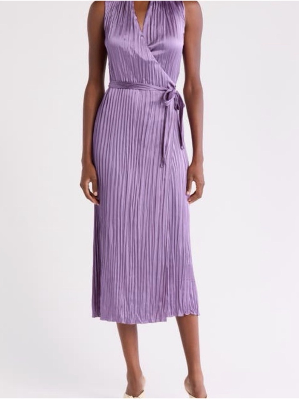 Vince Lavender Purple Pleated Wrap Midi Dress Tie Waist Small